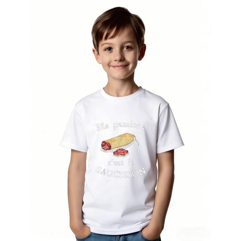 European Size Childrens Round-neck Short-sleeved T-shirt with Cartoon-like Spiral Pattern Print