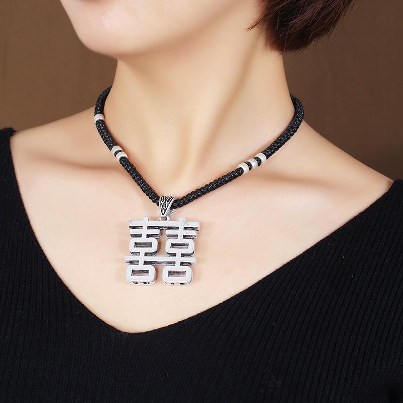 Retro imitation Thai silver short necklace femininity versatile collarbone chain flower fish handwoven jewelry