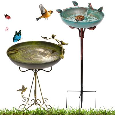 Garden Birdbath Metal Standing Bird Bath Vintage Design Hummingbird Feeder Bowl Outdoor Patio Lawn Decor Bird Accessories