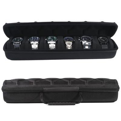 Reiseetui für Uhren mit 6 Fächern, tragbare Aufbewahrungsbox mit Reißverschluss und weichem, komprimierbarem Schaumstoffkissen für große und kleine Uhren