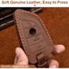 OLLEN  Leather No Screws Key Fob Cover Fit for BMW 5 6 7 Series X1 X2 X3 X5 X6 GT Series etc, Blade Shape, Brown