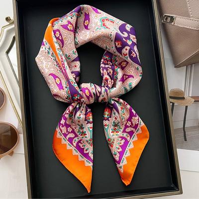 Retro Cashew Floral Print Silk Square Scarfs for Women 70*70cm Hijab Decorate Neckerchief Female Neck Ties Soft Satin Hairband