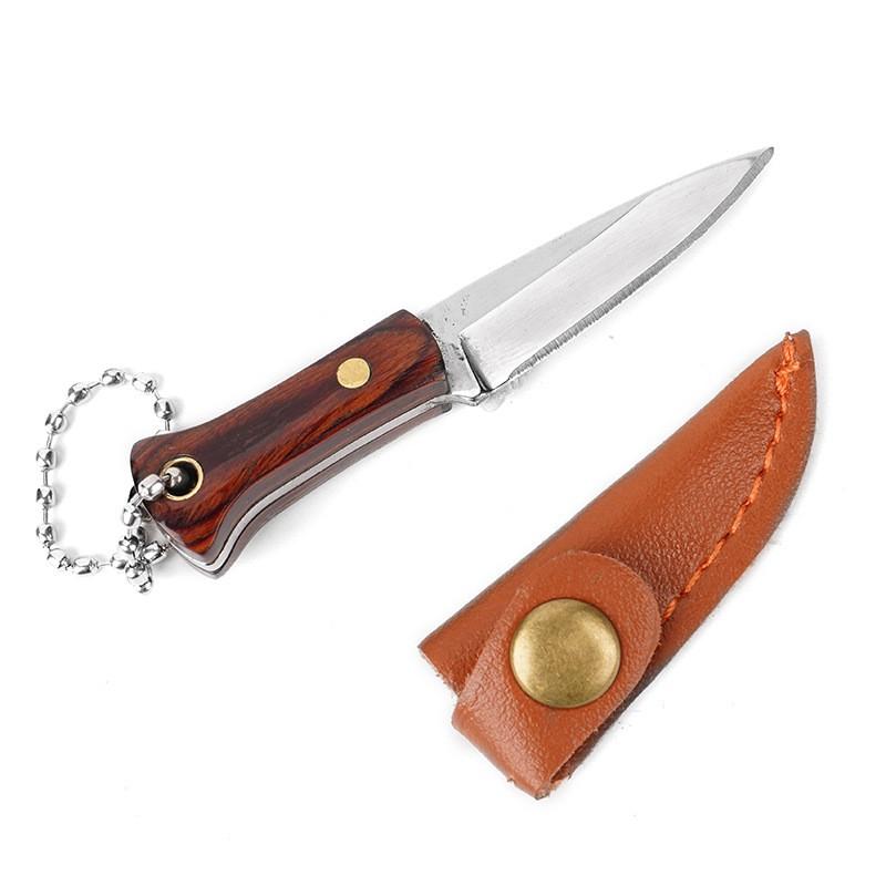 Wooden Handle Mini Knife with Leather Cover Multitool Hand Tools Express Cutter Keychain Pocket Knife Gift for Men Women