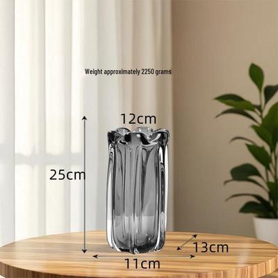 Large Crystal Glass Vase with Petal Design