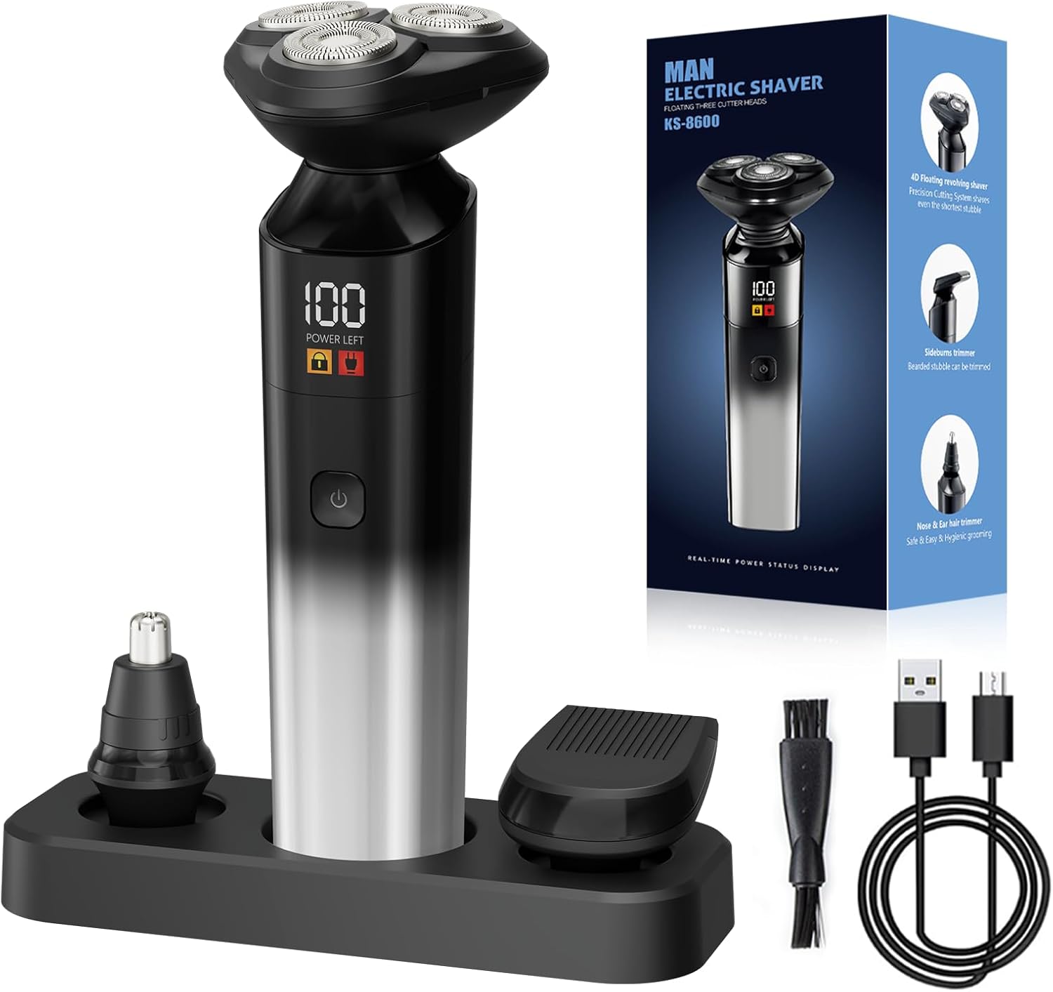 

Razor for Men, Rechargeable Electric Shaver for Men, Waterproof Rotary Shaving, Wet/Dry Cordless 3-in-1 with B United States