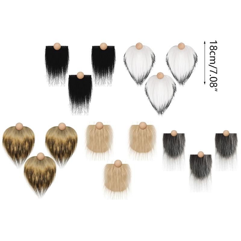 3pcs Faux Fur Beard with Wooden Beads Set DIY Handmade Crafts Supplies for Christmas Gnome Dwarf Costume Party Supplies 55KF