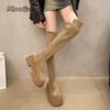 Suede Brown Women's Thigh High Boots Height Increasing Anti-slip High Heel Vintage Over-the-Knee Boots for Women Botas Mujer
