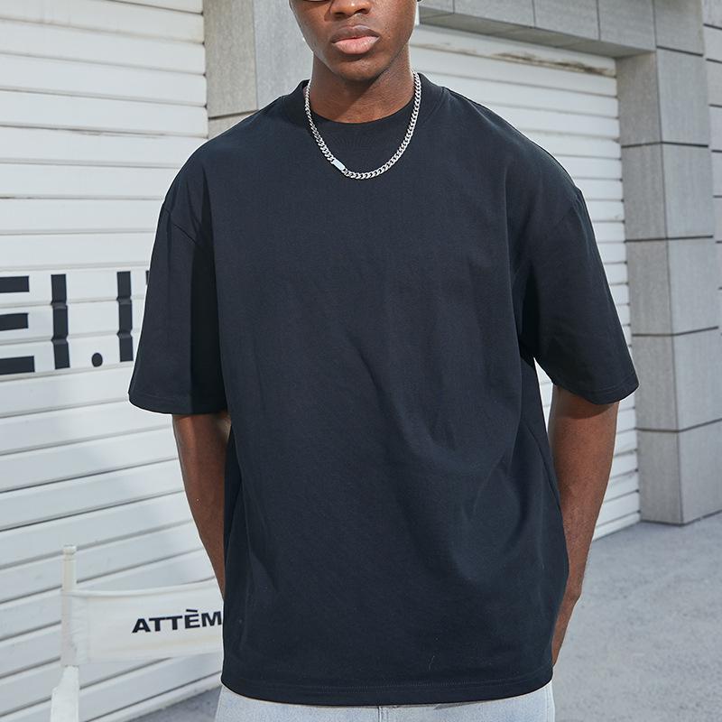 Cotton Short, Wide, Short Sleeved High-quality Off Shoulder Loose Round Neck T-shirt for Men