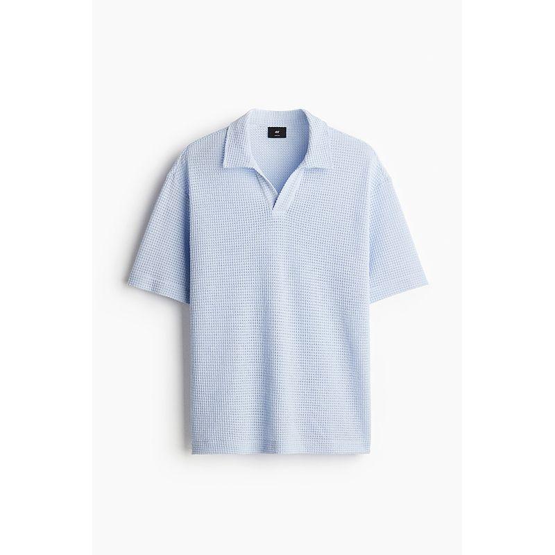 

HM Men Polo Shirt 2025 Summer New Comfort Loose Design Waffle Polo Shirt 1288309 Light Blue 175/108
