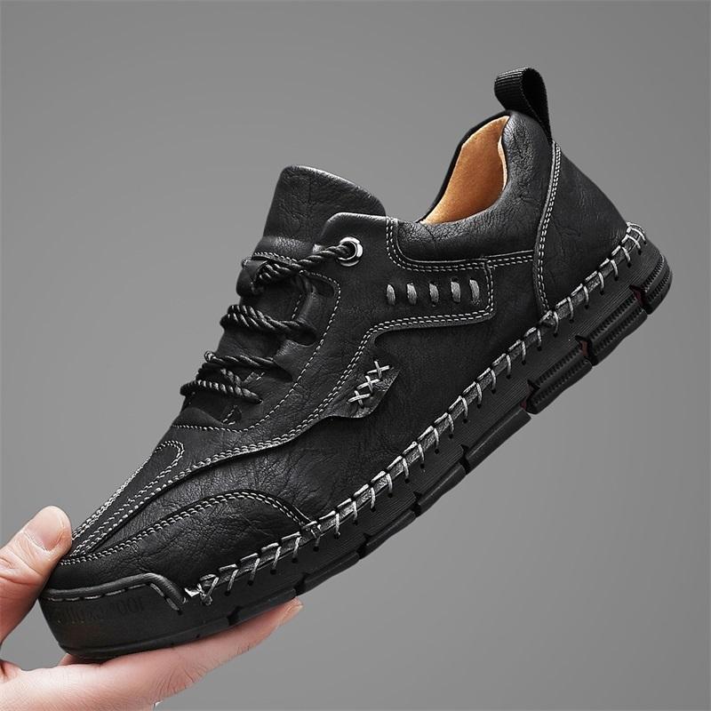 Luxury New Retro Fashion Men's Lace Up Leather Hand-sewn Thread Casual Shoes Designer Platform Walking Footwears Zapatos Hombre