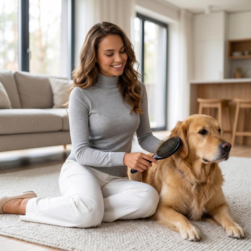 Pet Grooming Brush with Metal Pin Bristles and Comfortable Handle for Effective Hair Removal and Cleaning Suitable for Various Pet Fur Types