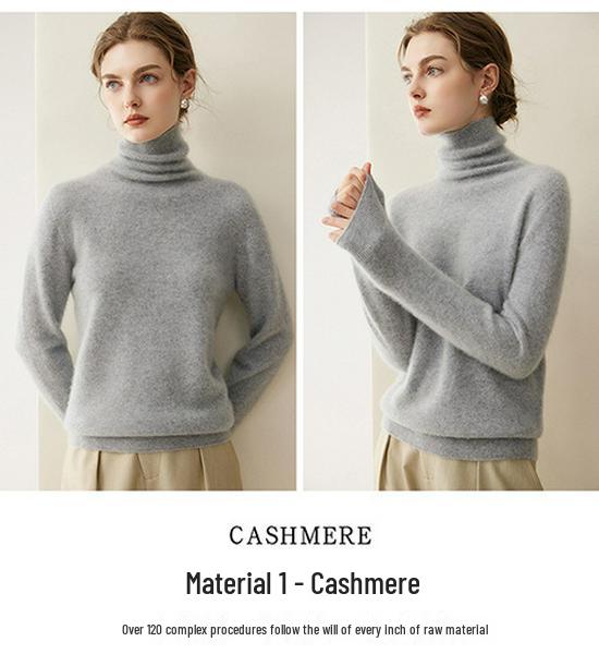 Women's Pure Cashmere High Neck Sweater - 2026 Autumn/Winter Soft Loose Fit Knitwear