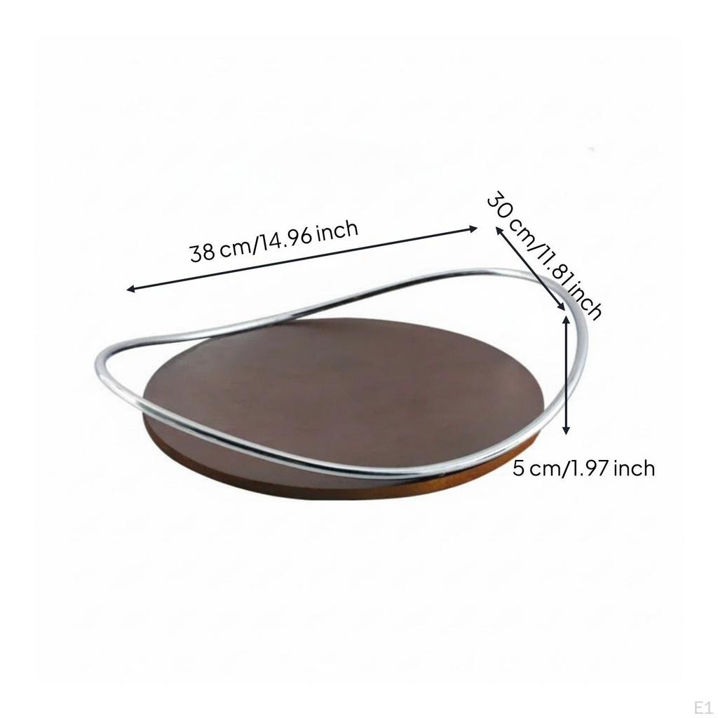 Oval Metal Tray Shallow Tabletop Open Handle Frame for Living Room Ss Wood