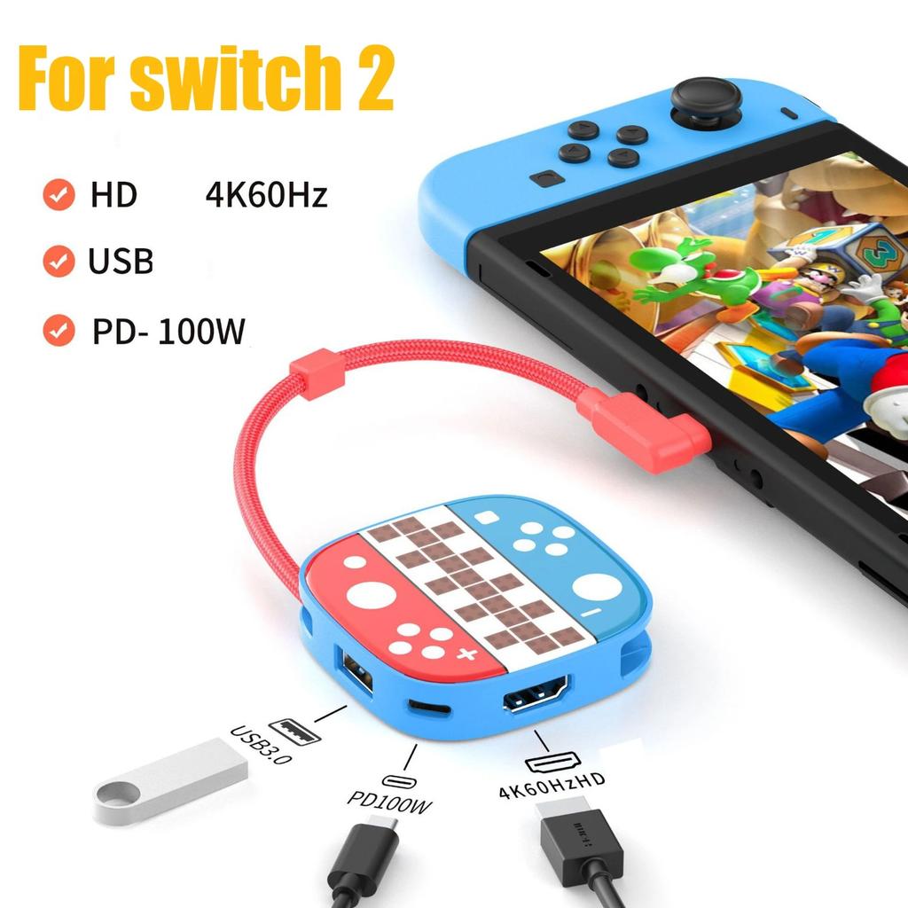 For Nintendo Switch 2 Portable 3-in-1 Docking Station Expansion Simple Type-C 4K TV Convenient HDTV & USB3.0 & PD for NS Switch2