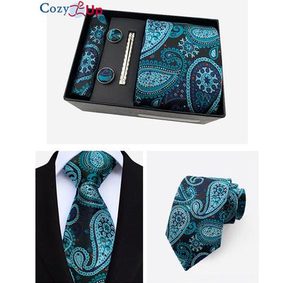 Cozy Up Set da 6 pezzi di cravatta da uomo Paisley con cravatta quadrata, sciarpa, polsino, fermacravatta, confezione regalo