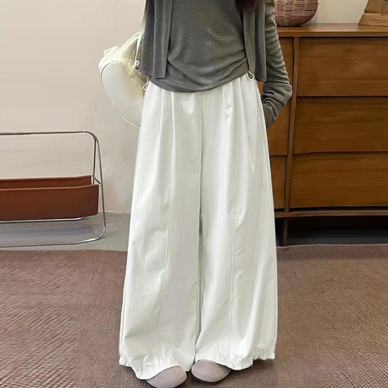 Korean Style White Flower Bud Wide-Leg Maternity Pants - Summer Casual Cotton Linen Long Pants XL