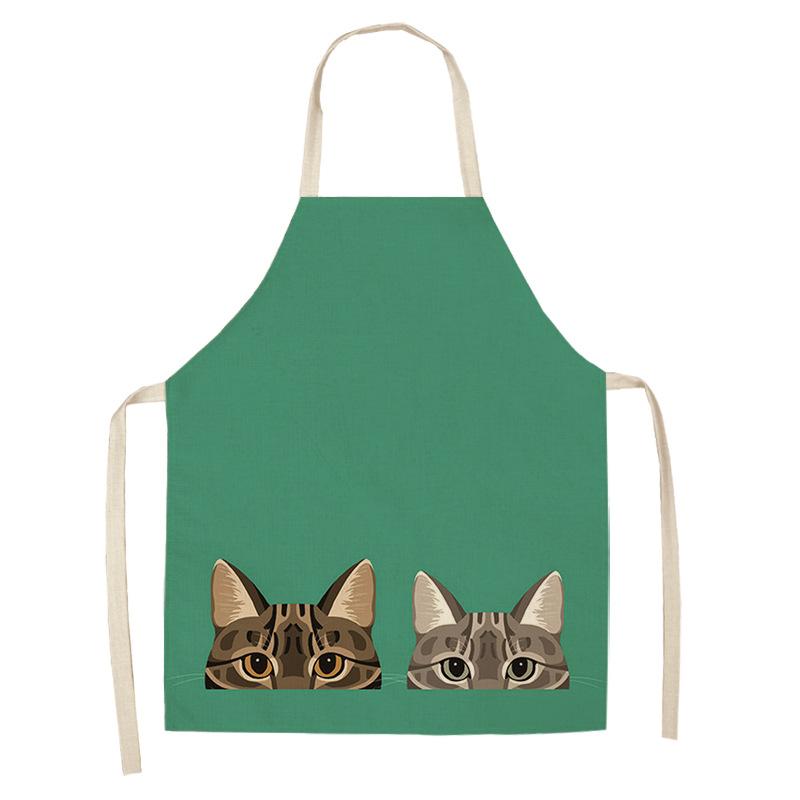 1 Stück niedliche Cartoon-Hundekatze bedruckte Küchenschürzen aus Baumwolle und Leinen für Zuhause, Küche, Backen, Café, Reinigungszubehör