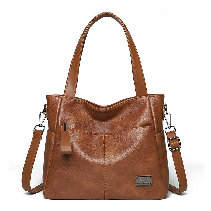 Women's PU Tote Bag Vintage Large Capacity Underarm Shoulder Bag Handbag