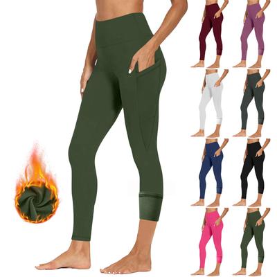 High Waisted Fleece Lined Leggings Women Lightweight Yoga Pants Casual Workout Thermal Warm Tights With Pockets
