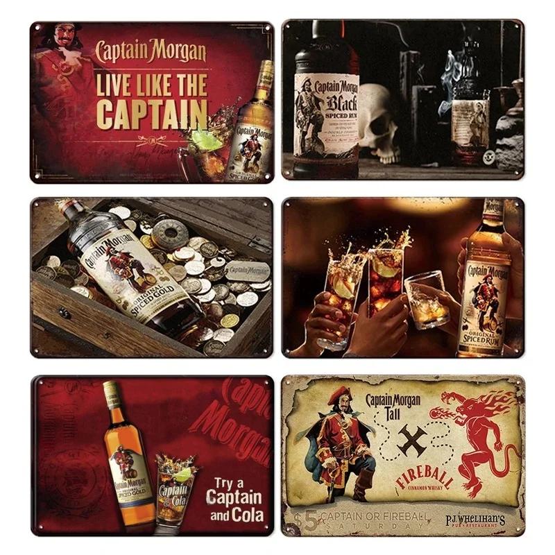 Vintage plechové cedule s rumem Captain Morgan, plakáty, nástěnná dekorace, retro kovová cedule, Havana Club, Bacardi, Kraken, plaketa, bar, kuchyně