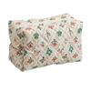 Portable Quilted Cotton Cosmetic Bag Flower Printed Large Capacity Makeup Bag Travel Organizer Washbag