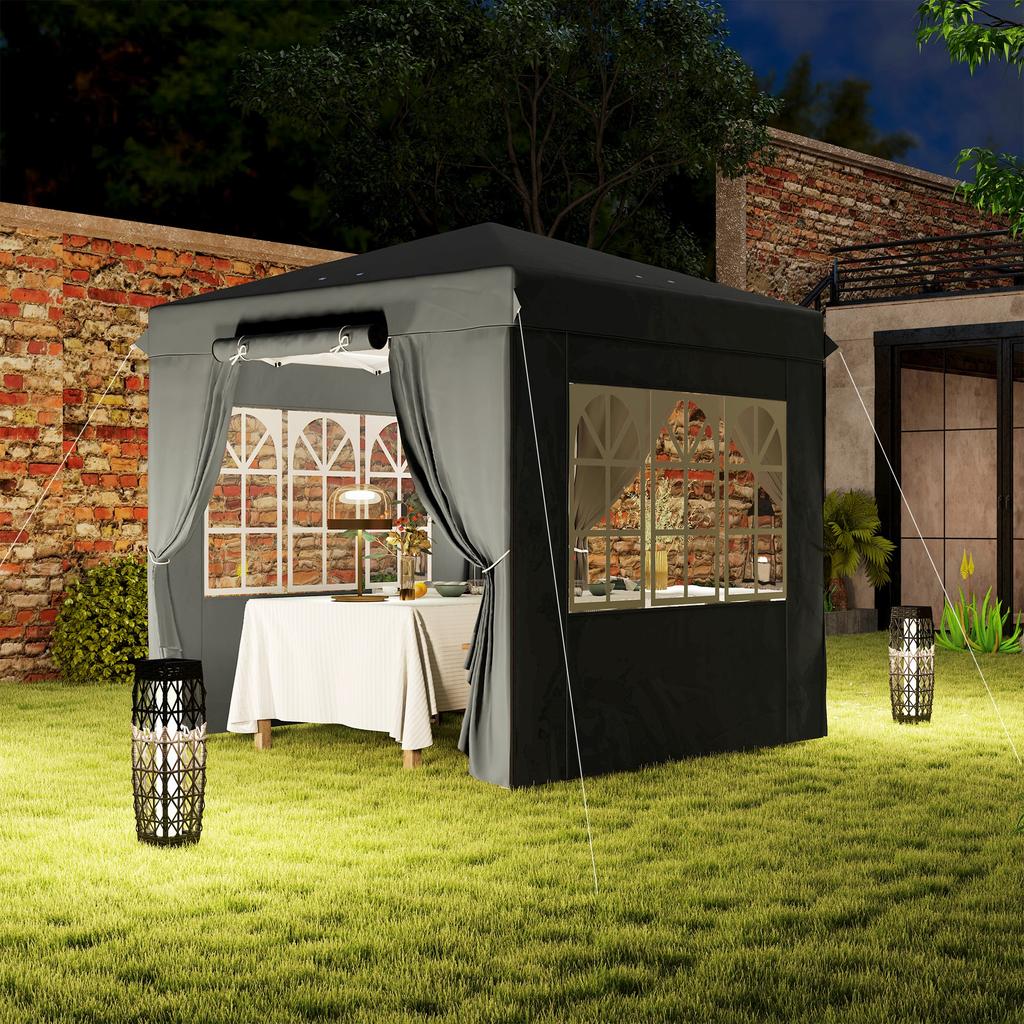 Gazebo Pop-Up 2,5 x 2,5 m con Pareti Laterali e Borsa per il Trasporto, Tenda da Giardino UPF50+ Regolabile in Altezza, Grigio Scuro