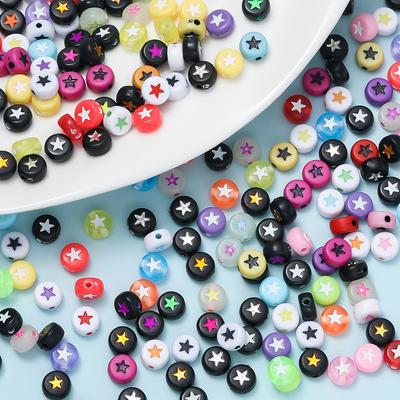 100 Stück Acryl Sternperlen Bunt 7 mm Flach Rund Buchstaben Abstandshalter Perlen für DIY Armband Halskette Ohrringe Schmuckherstellung