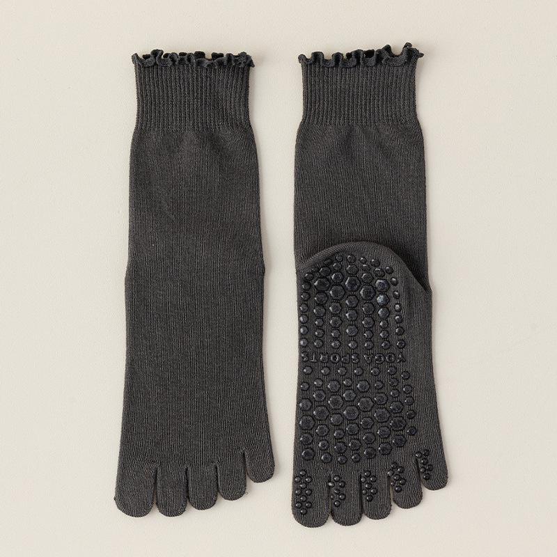 

Женские нескользящие носки для йоги с пятью пальцами и кружевом – Идеальны для пилатеса, фитнеса, бега, прыжков со скакалкой One Size темно серый