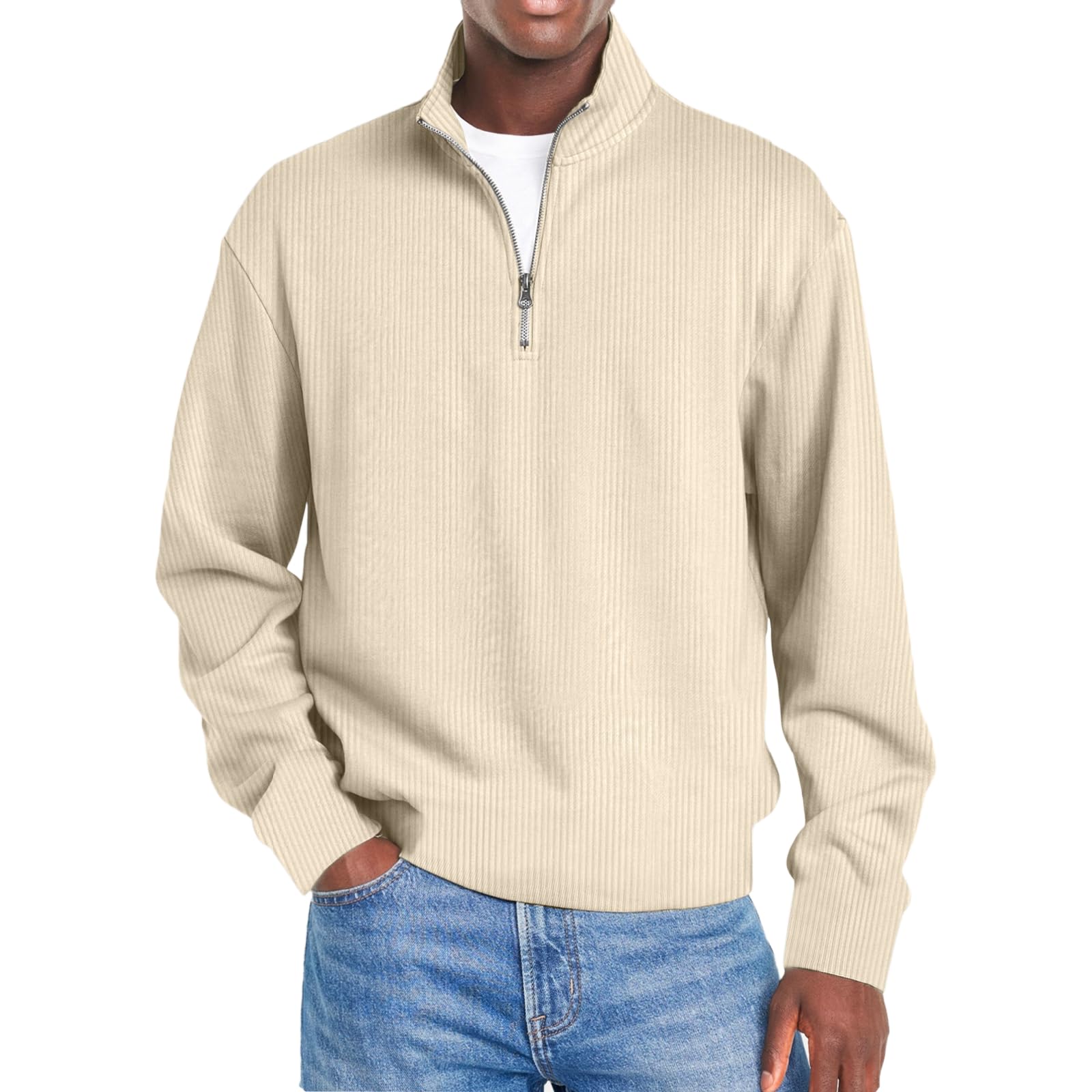 

Men s Casual Pullover Lightweight Neck Sweatshirt Long Sleeve Shirts L бежевий