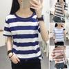 Summer T-shirt Round Neck Short Sleeve T-shirt Striped Print Breathable Versatile Loose Fit Top Streetwear