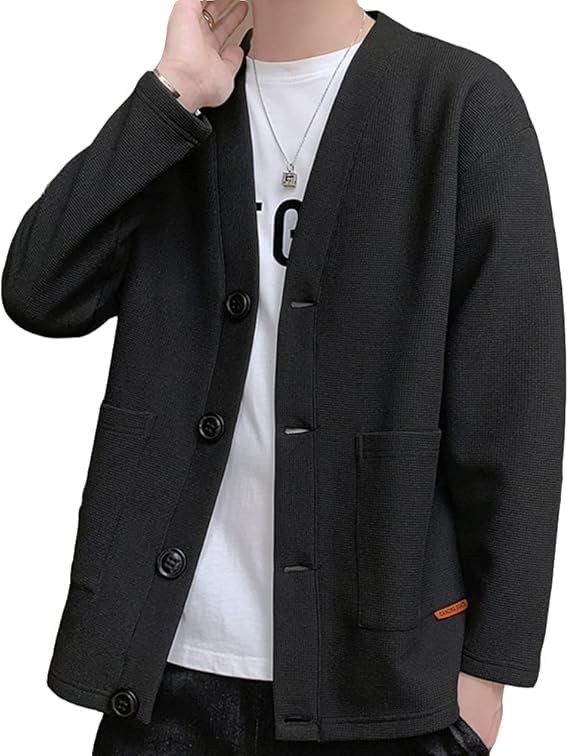 

Yezai Autumn Solid or Short Plus Sizes Men s Japanese-Style Cardigan, Color, Long, 3/4, Sleeve, V-Neck Jacket, Sweater, Thin, Stylish, Lightweight,