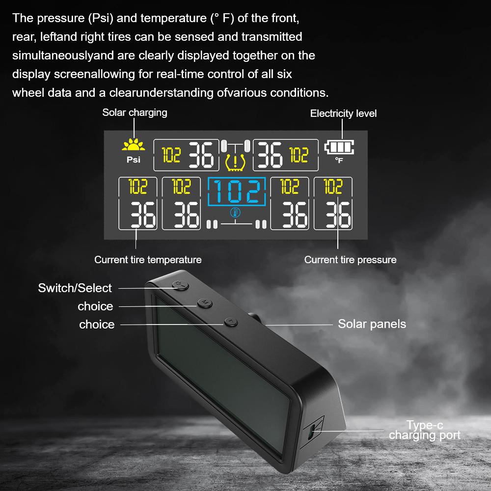 Sistem Profesional TPMS 6 Senzori Camion Autobuz RV Solar Fără Fir Monitorizare Pneuri