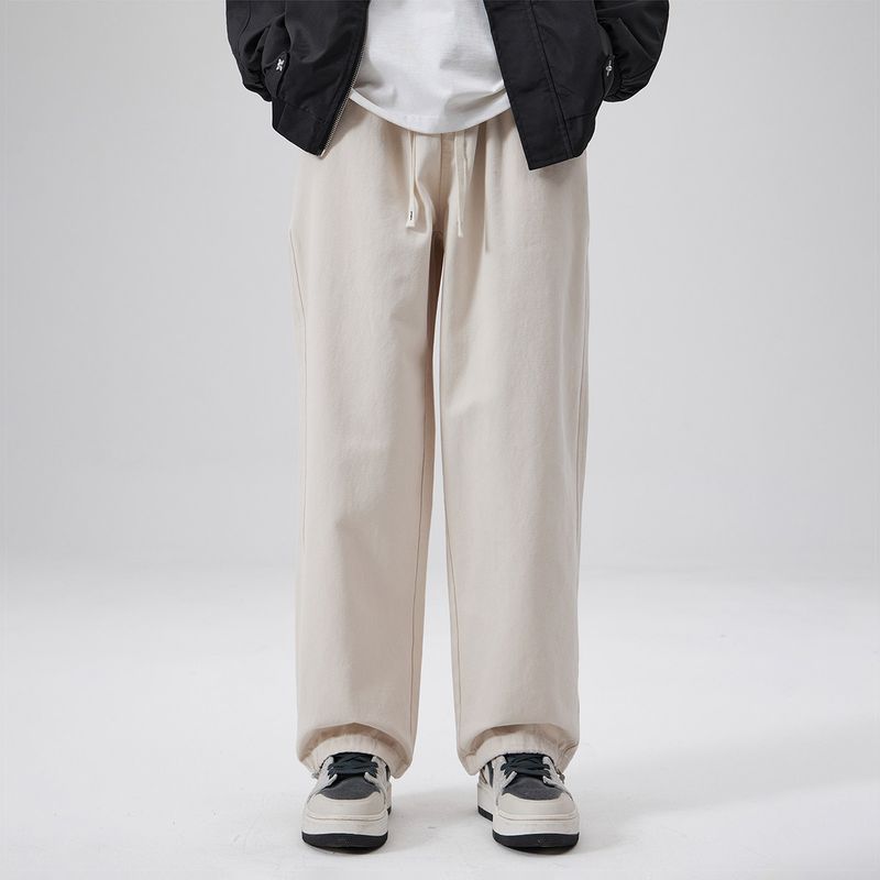 51 Hip-Hop Vintage Style Fleece-Lined Pants for Men, Winter Thickened Trendy Brand Sports Style Solid Color Casual Straight-Leg Jogger Pants