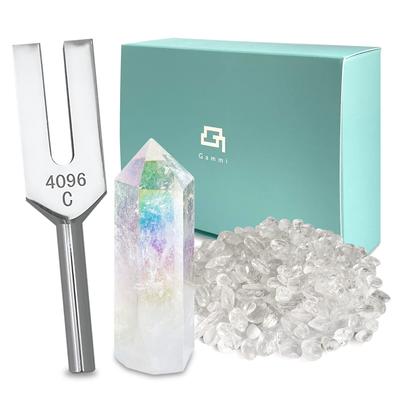 200 g de cristal de afinación 4096 hz hexagonal para carta del oráculo del tarot Nilo [Incluye cristales] tenedor, afinador, cristal, juego de 6 piezas, cristal, purificación, tarjeta,