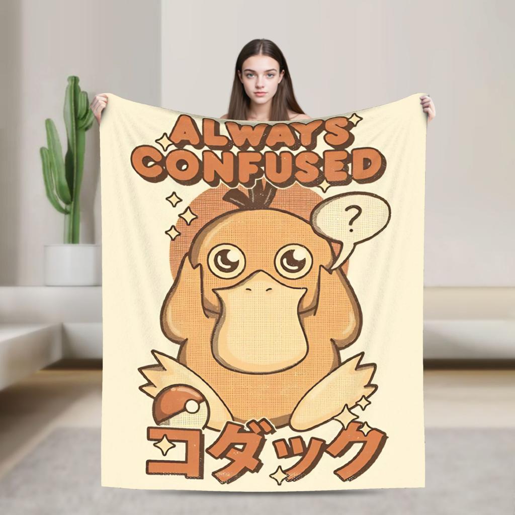 Psyduck Manga Flannel Blanket  Soft Warm Throw Blanket for Couch Bed Travel Office Novelty Bedspread Sofa Bed Cover