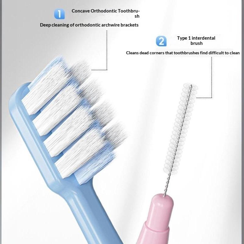4Pcs Clean Braces Adult Toothbrushes Dental Interdental Brush Soft Bristle Concave Shaped Small Head Toothbrush For Oral Health
