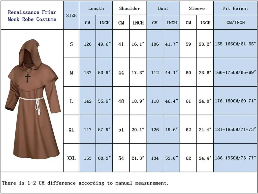Mittelalterliche Mönchshaube Umhang Zauberer Priester Kostüme Halloween Robe Zauberer Ritter Umhang Erwachsener Teenager Outfit Party Requisiten Set