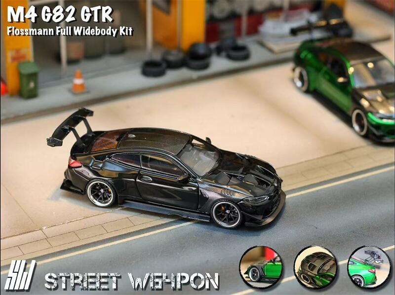 Schalter 1:64 M4 Flossmann Full Widebody Kit G82 Schwarz / Grün Die-Cast Modellauto gray