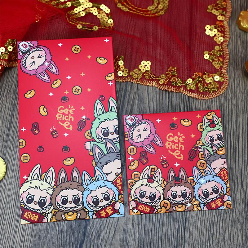 Lot de 10 enveloppes rouges Labubu de l'année chinoise, mignonnes, animées, pour le festival du printemps, pour enfants, porte-bonheur, cadeau de mariage