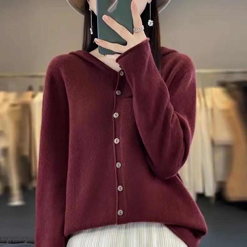 Wool Sweater Women Cashmere Cardigan Knitwear Loose Hoodie Clothing Aliselect Spring Autumn Comfort Tops
