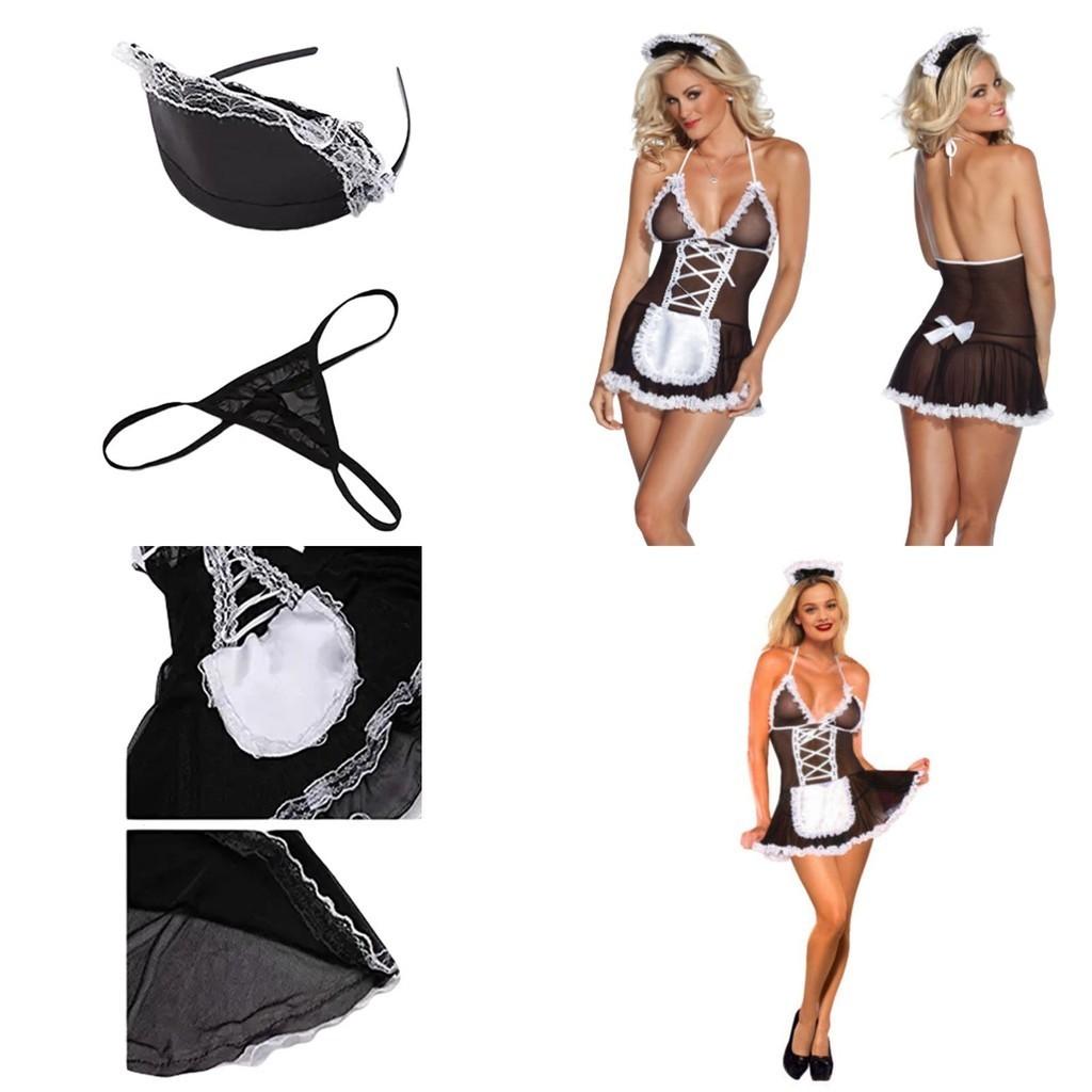 Sexy Lace Lingerie French Maid Cosplay Costume Set Halloween Party Outfit