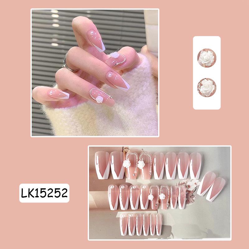 

Накладные ногти с жемчужным ожерельем «Камелия» — полуручная работа, отбеливающий пластырь для ногтей.