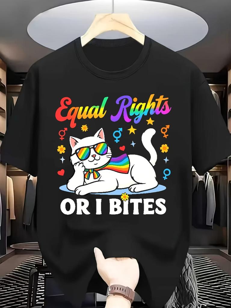 Unisexs Equal Rights Or Ill Bite The Cat Printed Loose Oversized Shortsleeve Tshirt Vintage Casual Style Gift For Husband Or Dad