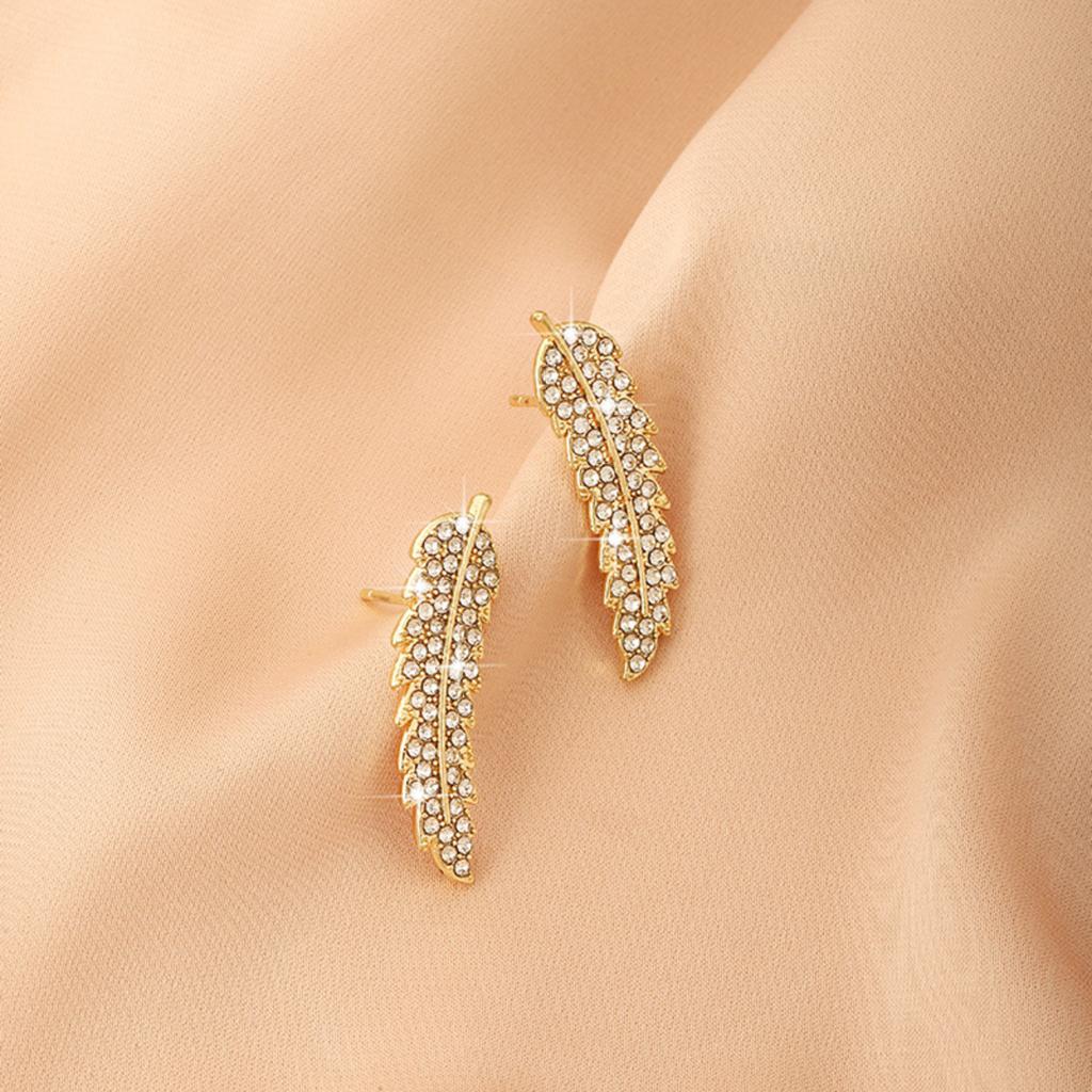 Sterling Silver Leaf Shaped Stud Earrings with Full Crystal Detailing Minimalist Design Lightweight Small Size for Women