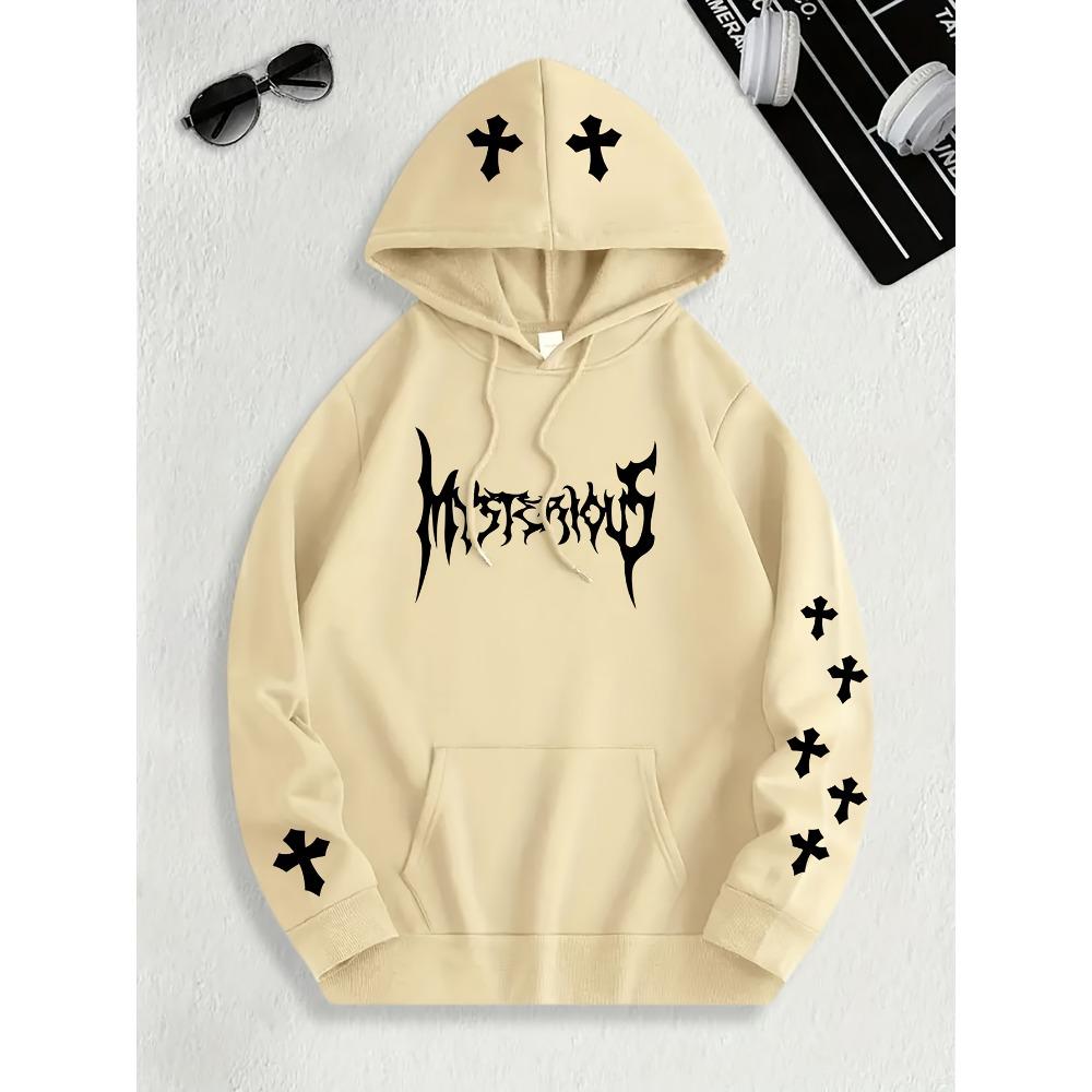 Men s Autumn Winter Fashion Printed Hoodie with Kangaroo Pocket, Drawstring Design, Color Blocked Hoodie S