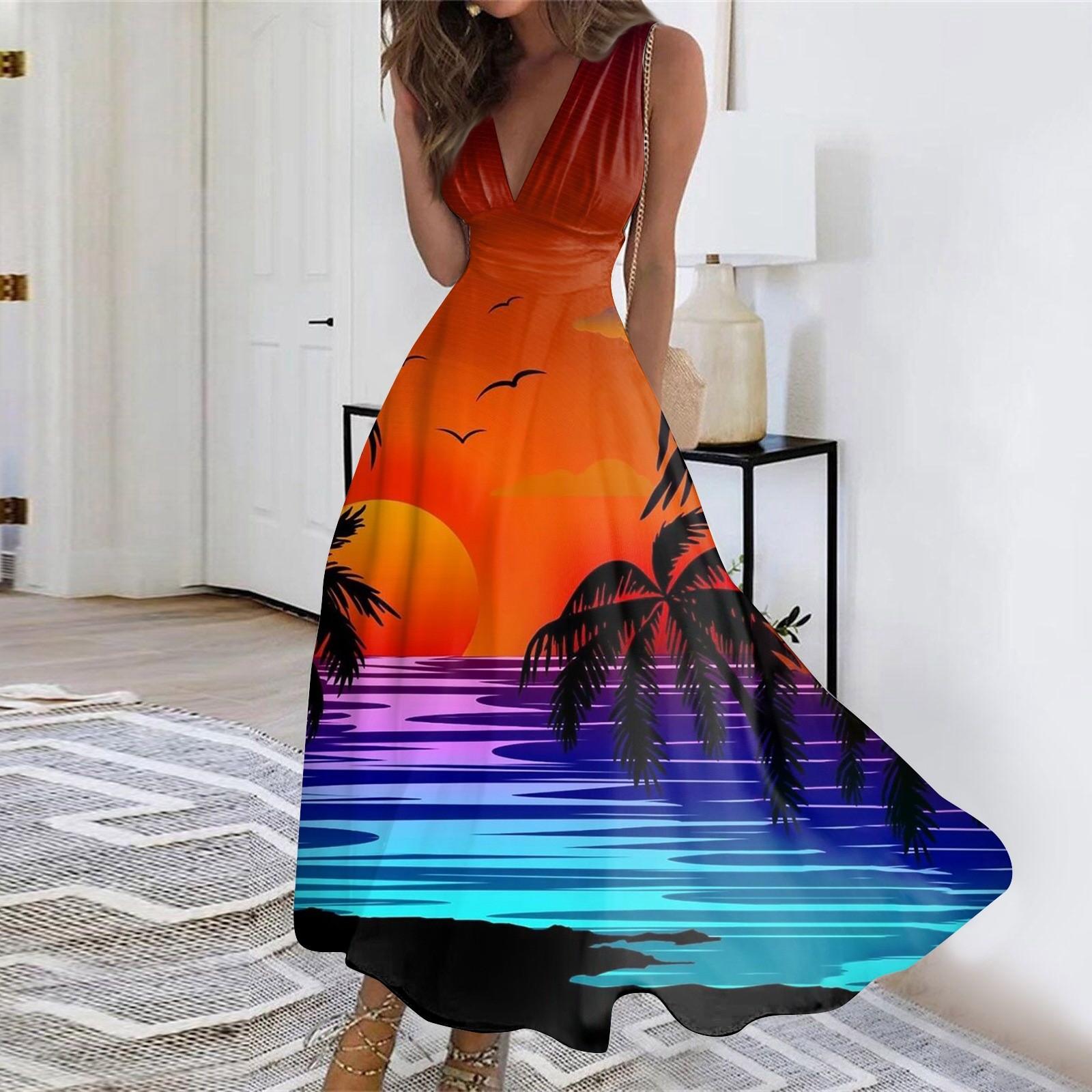 

Женские летние модные повседневные платья-туники без рукавов с гавайским принтом и v-образным вырезом S шафрановый