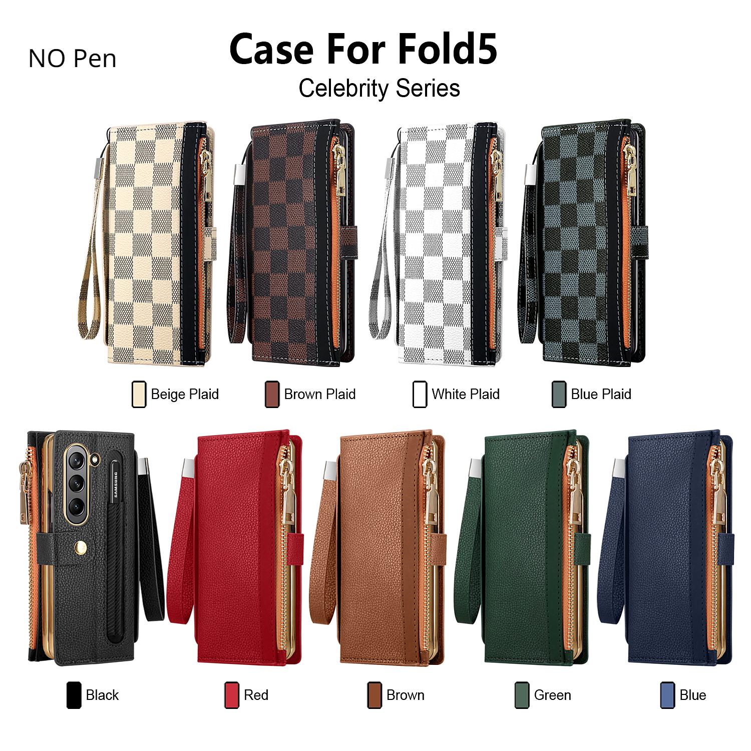 

Кожаный чехол-кошелек для Samsung Galaxy Z Fold 4 3 2 5 5G ZFold4 ZFold3 ZFold2 ZFold5 с держателем для ручек, слот для карт, откидная крышка на молнии