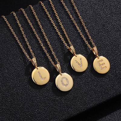 Letter Necklace Fashion 26 One Letter Copper Inlaid Cubic Zircon Vacuum Plating Stainless Steel Chain Necklace
