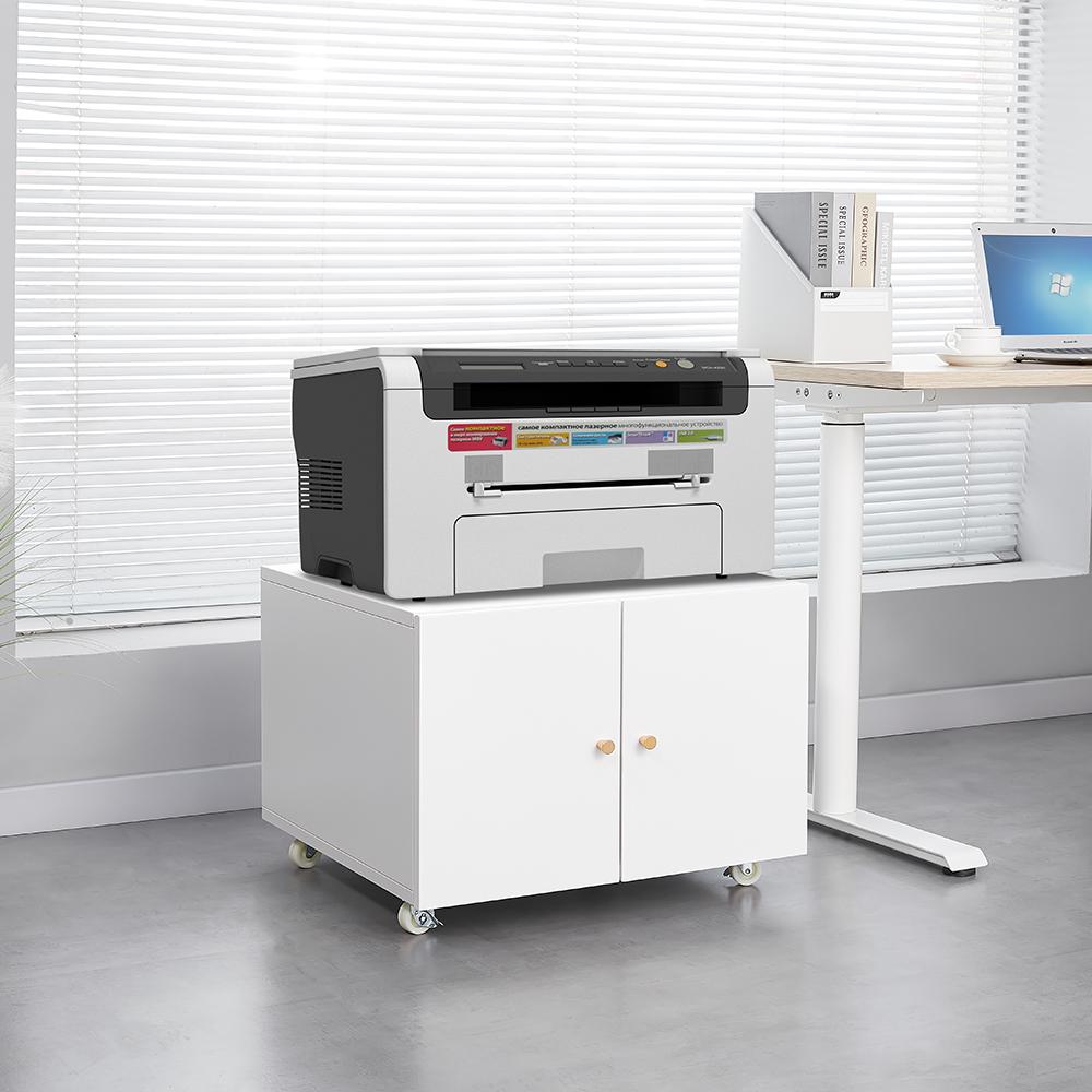 White Mobile Metal Printer Cabinet with Door & Adjustable Shelf, Rolling Storage File Cabinet for Home Office & Small Spaces