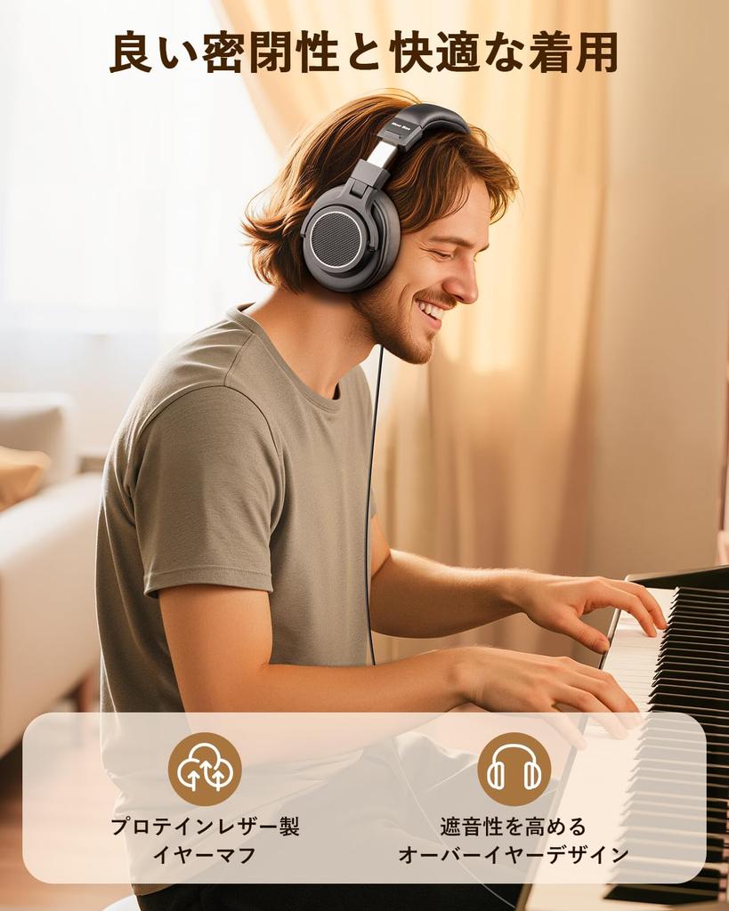 New Bee DH81 Wired Monitor Headphones, 50mm Drivers, Closed-Back, Foldable, High-Resolution Audio, Detachable with 3.5mm6.35mm2-in-1 Conversion